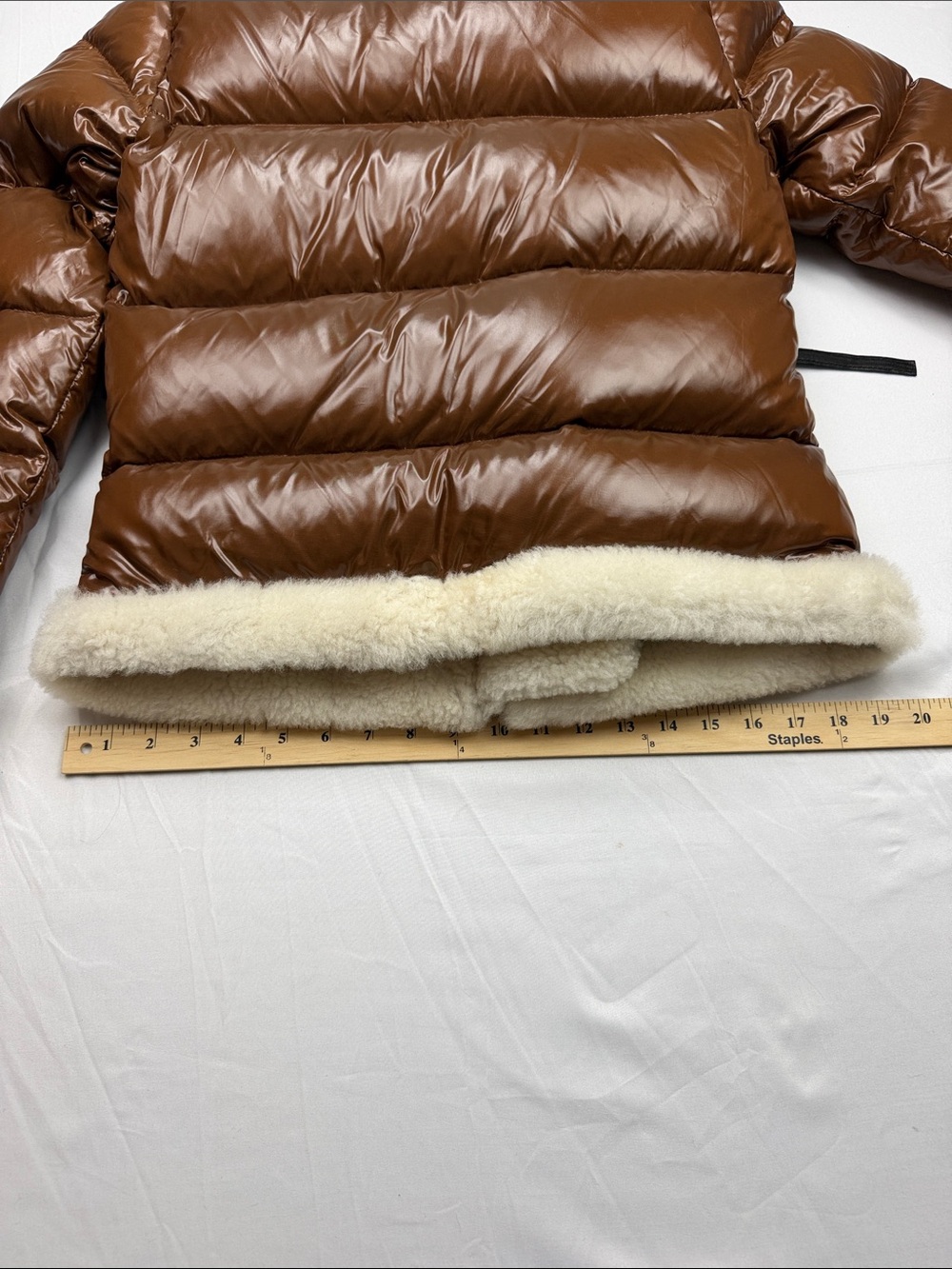 SAM. New York Veronica Shearling-Trimmed Down Biker Puffer Jacket in Cognac - Picture 14 of 16